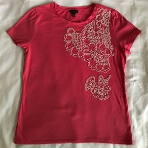 Pink Beaded Short Sleeve Top